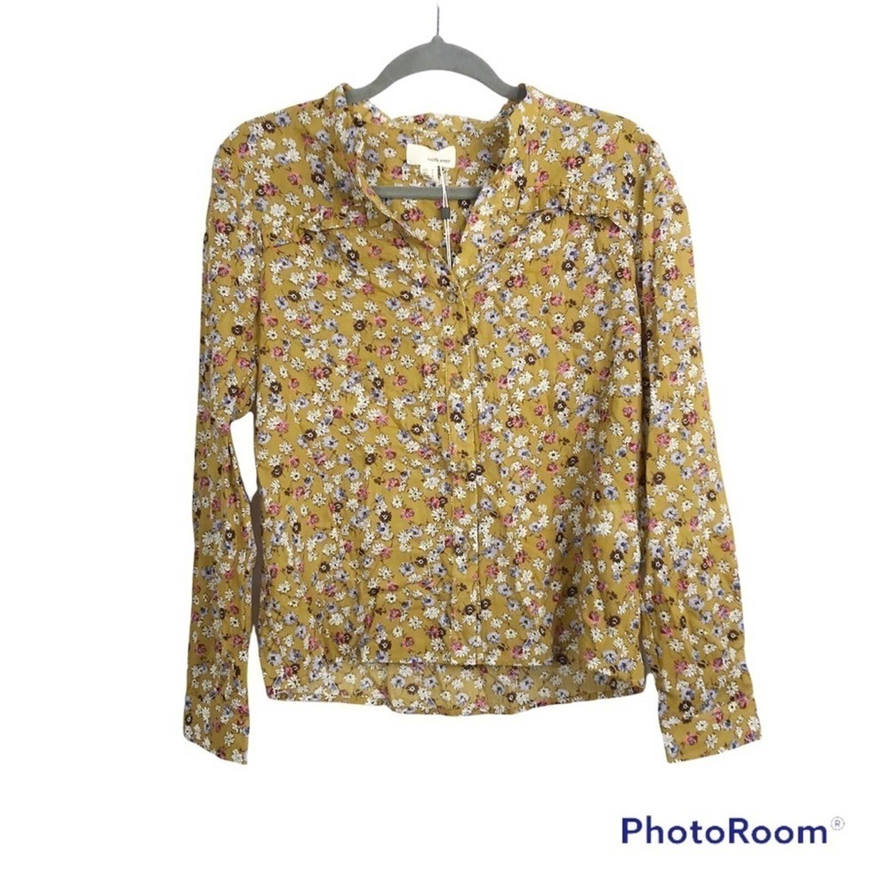 The Korner all over floral print mustard yellow button down long sleeve size S